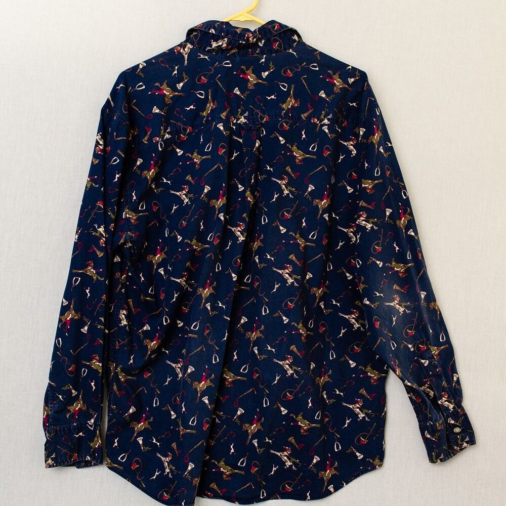 Sudden Impact Men's horse jockey equestrian all over print button down L Vintage - Picture 5 of 7